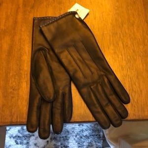 Coach black leather and cashmere lined gloves